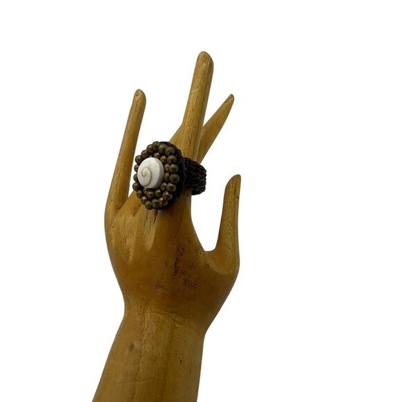 VTG New Old Stock Handmade Ring Sz 7.5 Crochet Natural Shell Coastal Boho - Picture 2 of 8